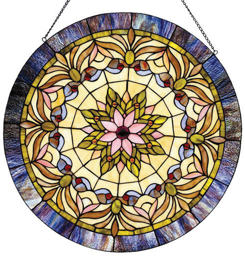 22" x 22" Edwardian-Style Round Stained Glass Window Panel