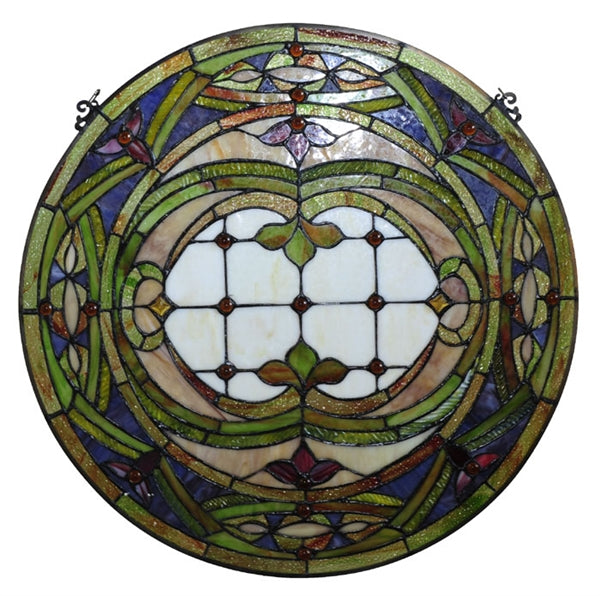 24" x 24" Round Geometric Stained Glass Window Panel