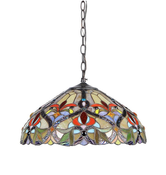 9.1" x 18" Victorian Floral Stained Glass 2-Light Ceiling Pendant