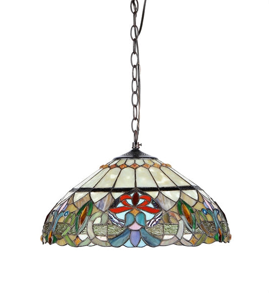 9.1" x 17.7" Victorian Floral Stained Glass 2-Light Ceiling Pendant