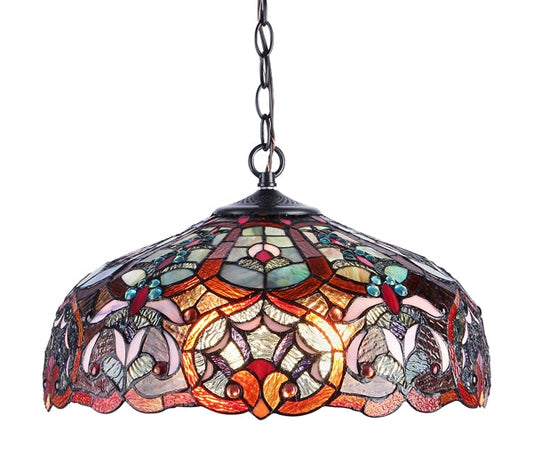 8.9" x 18" Victorian Floral Stained Glass 2-Light Ceiling Pendant – Multicolor