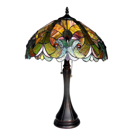22" x 16" Red Victorian Stained Glass Table Lamp