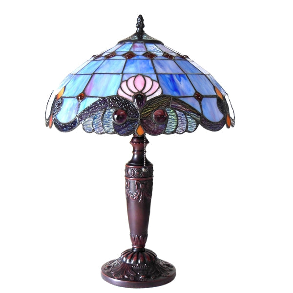 20.25" x 14.5" Blue Victorian Stained Glass Table Lamp