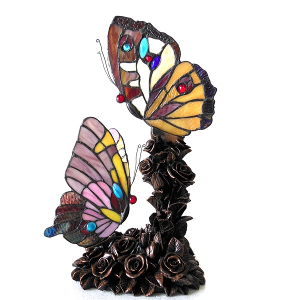 17" x 8.75" Butterfly Stained Glass Accent Table Lamp