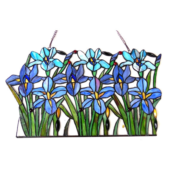 15" x 24" Iris Floral Stained Glass Window Panel