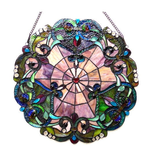 20" x 20" Victorian Floral Medallion Stained Glass Window Panel