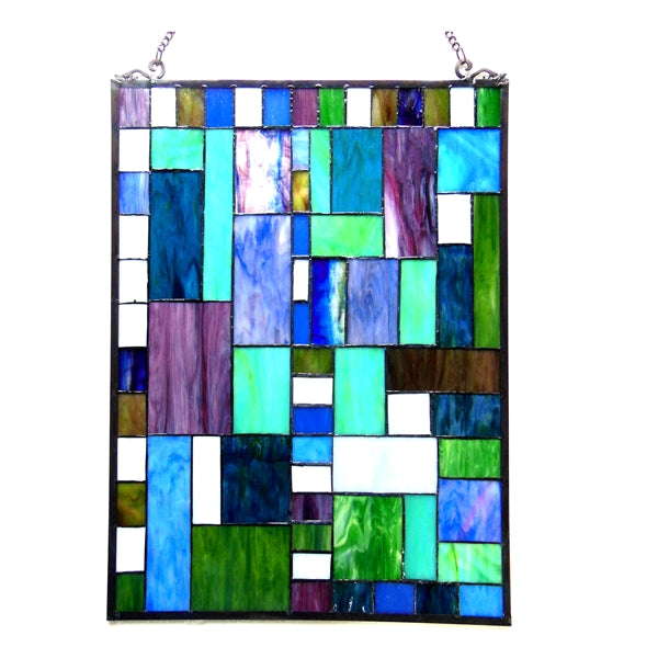 24" x 18" Art Deco Geometric Stained Glass Window Panel