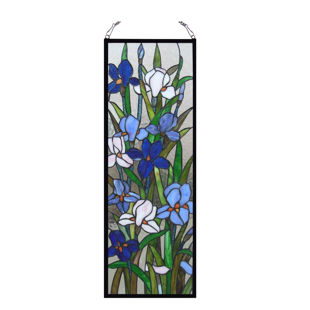 31.5" x 11.5" Iris Floral Stained Glass Window Panel