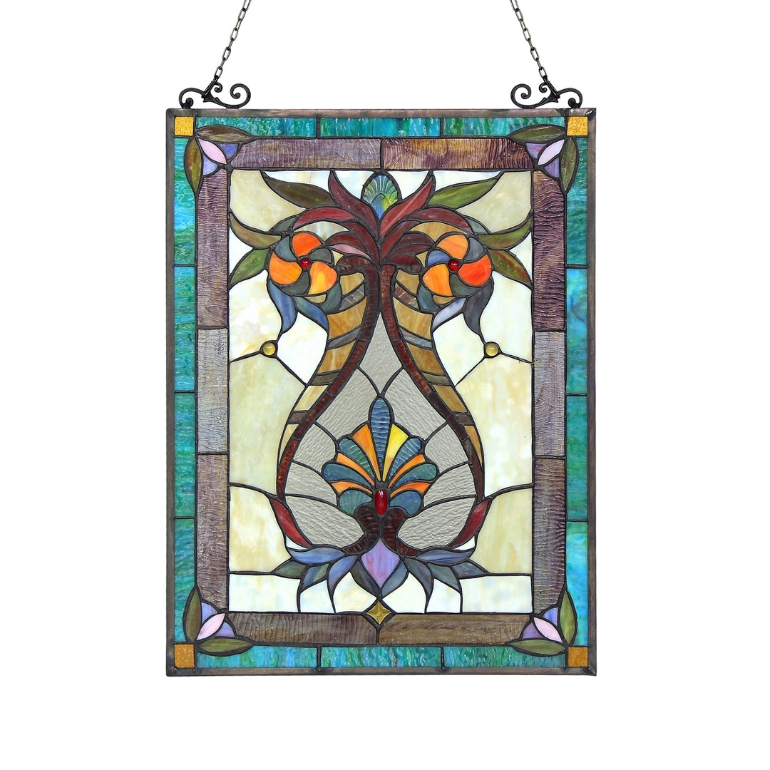 24.6" x 17.5" Victorian Floral Stained Glass Window Panel