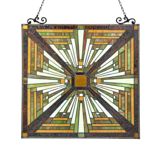 25.6" x 24.4" Geometric Mission-Style Stained Glass Window Panel