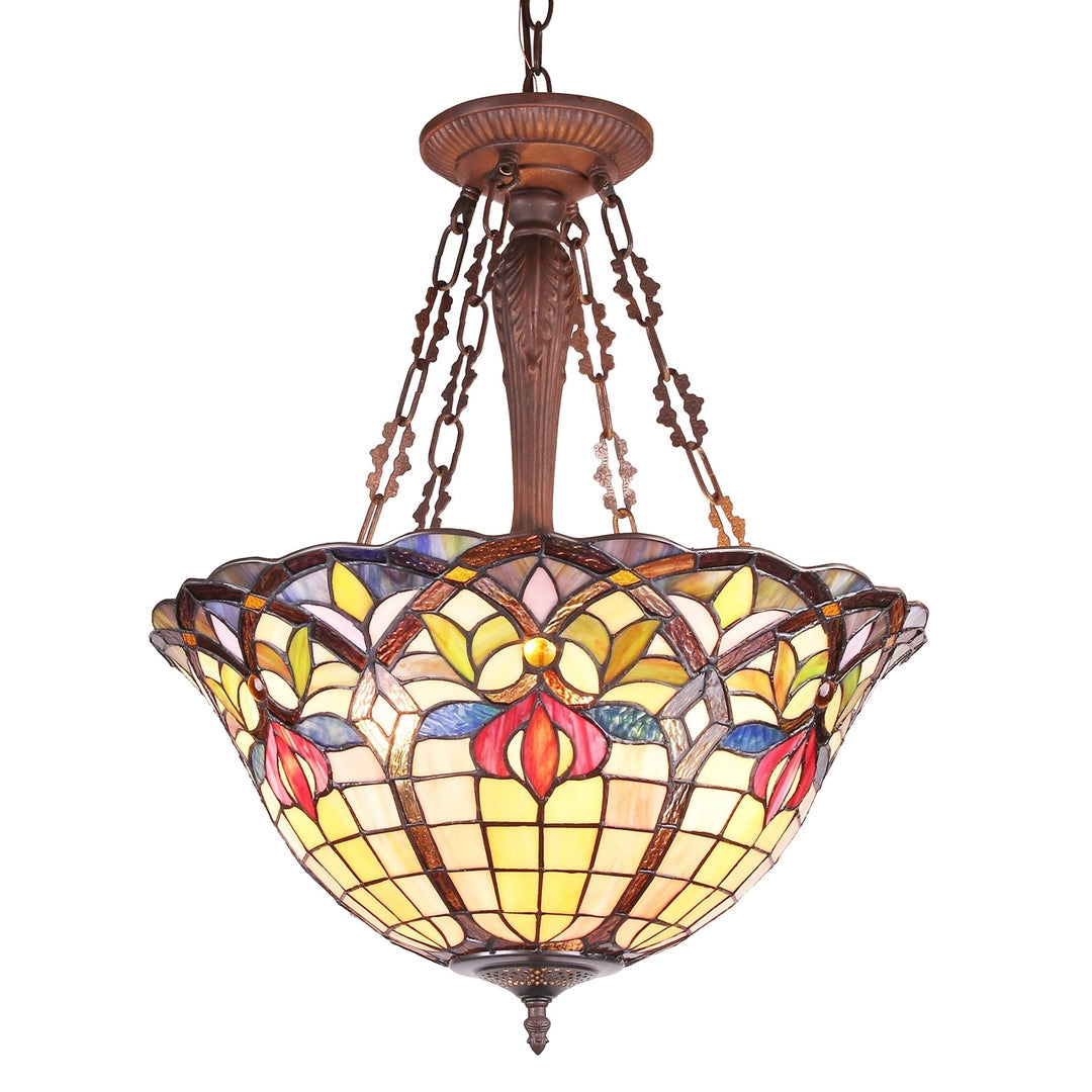 23.3" x 19.9" Victorian Floral Stained Glass 3-Light Inverted Pendant