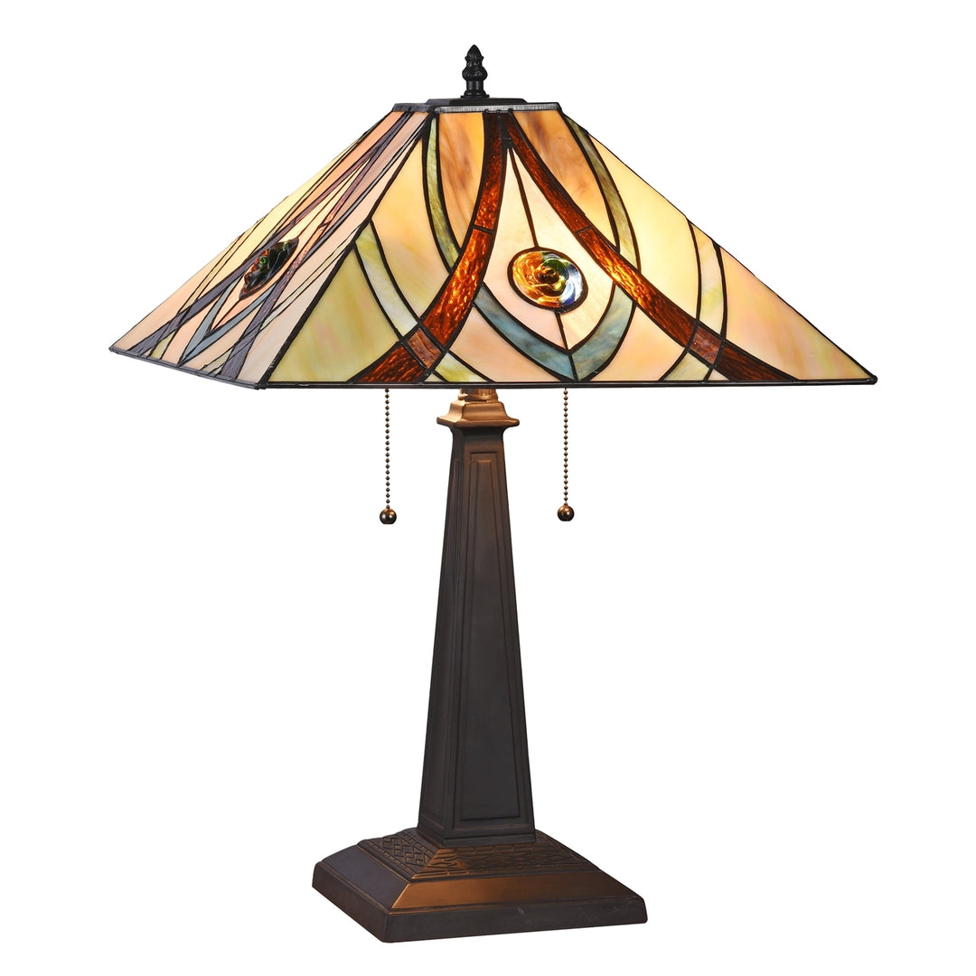 22.4" x 22.2" Mission-Style Geometric Stained Glass Table Lamp