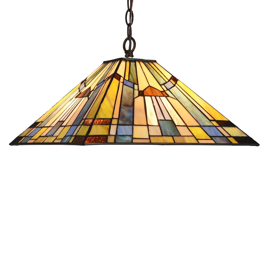 7.3" x 15.9" Mission-Style Geometric Stained Glass Ceiling Pendant