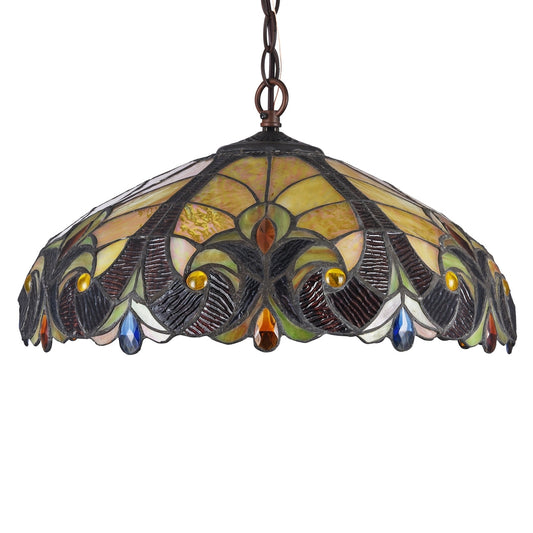 7.7" x 17.3" Victorian Stained Glass 2-Light Ceiling Pendant