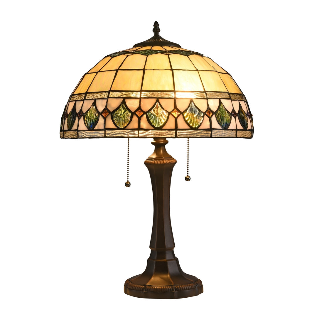 21.85" x 15.6" Geometric Stained Glass Table Lamp – Cream & Green
