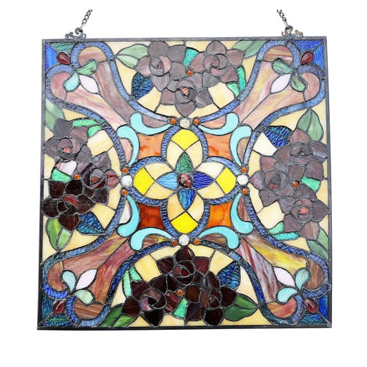 20" x 20" Victorian Rose Stained Glass Window Panel
