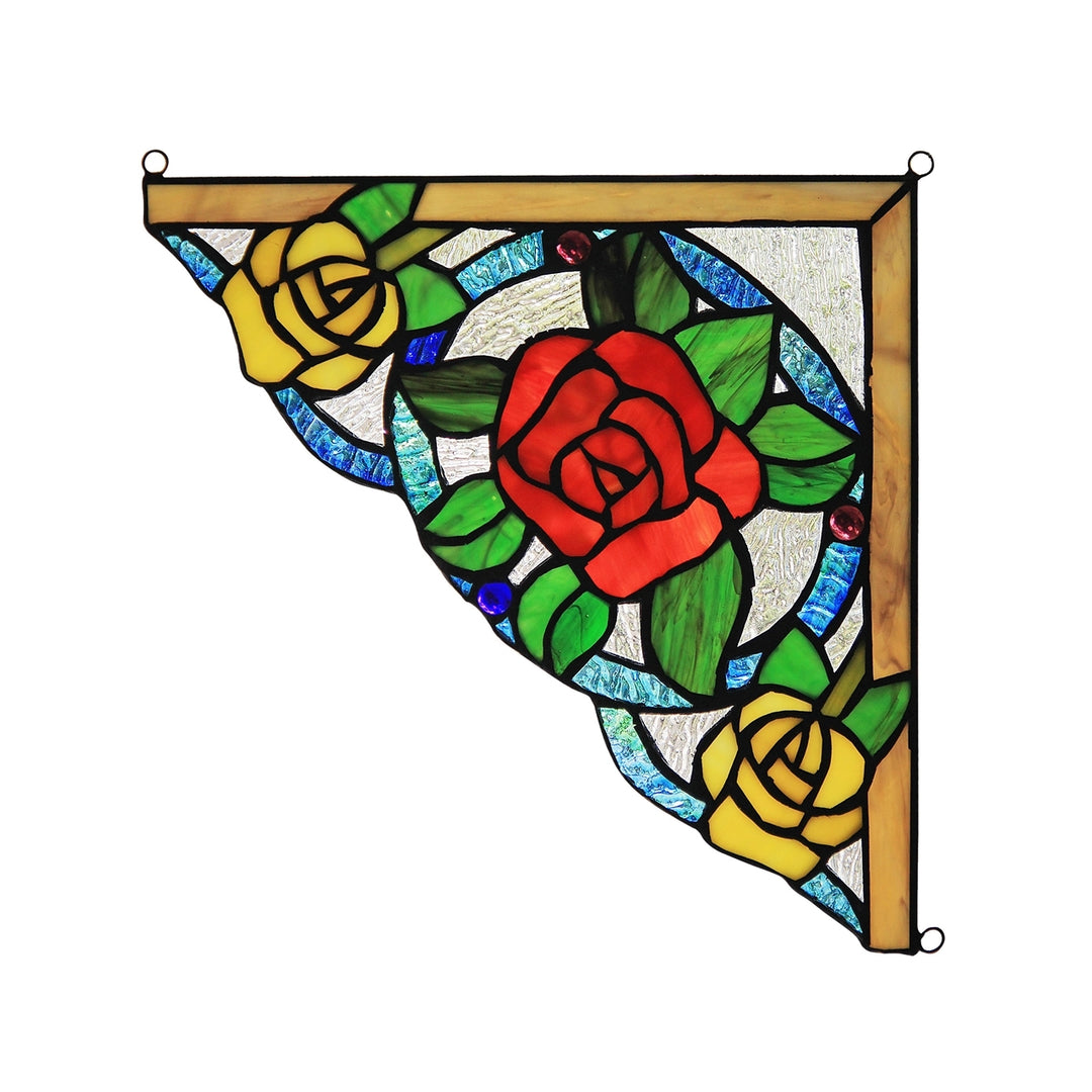 9.8" x 9.8" Rose Stained Glass Corner Panel