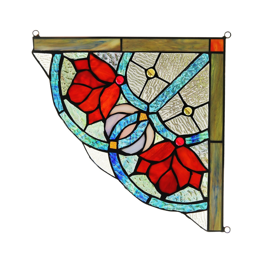 9.8" x 9.8" Victorian Rose Stained Glass Corner Panel
