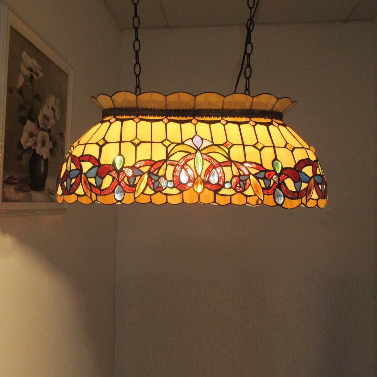 59" x 27.6" Victorian Stained Glass 3-Light Island Pendant