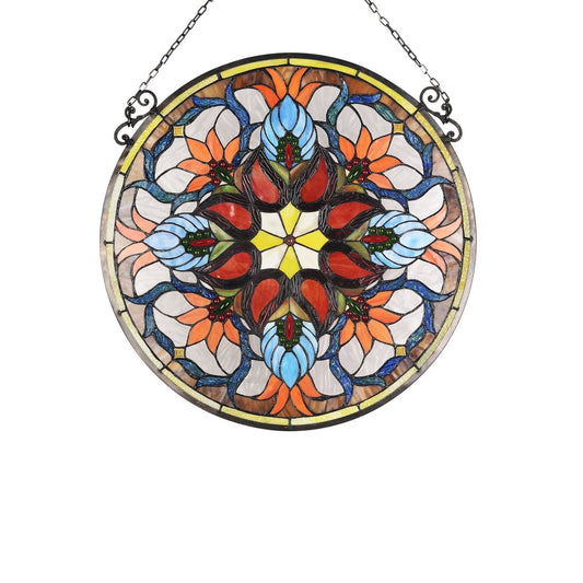 23.2" x 23.2" Victorian Multicolor Stained Glass Window Panel