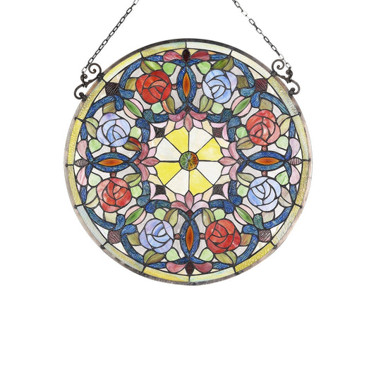 23.4" x 23.4" Red & Purple Rose Stained Glass Window Panel