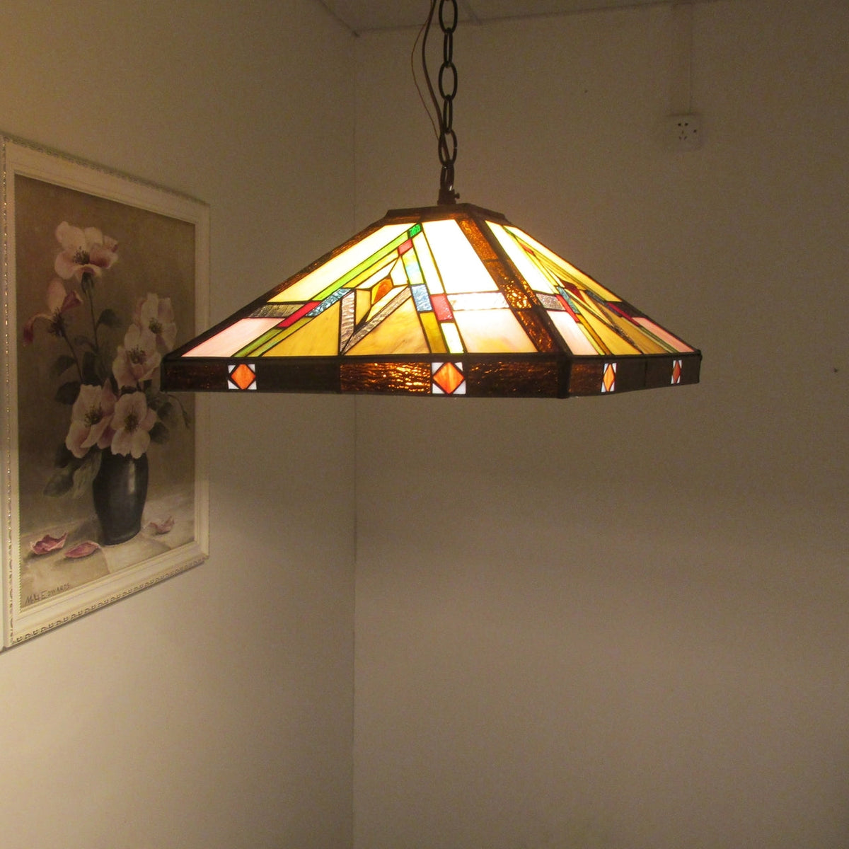 67.2" x 16.1" Mission-Style Stained Glass 2-Light Ceiling Pendant