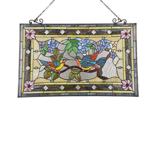 20.8" x 31.9" Songbirds & Flowers Stained Glass Window Panel