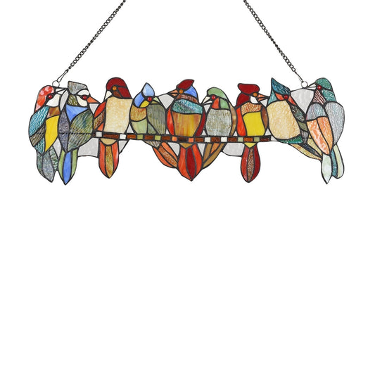 8.9" x 25.9" Colorful Birds Stained Glass Window Suncatcher