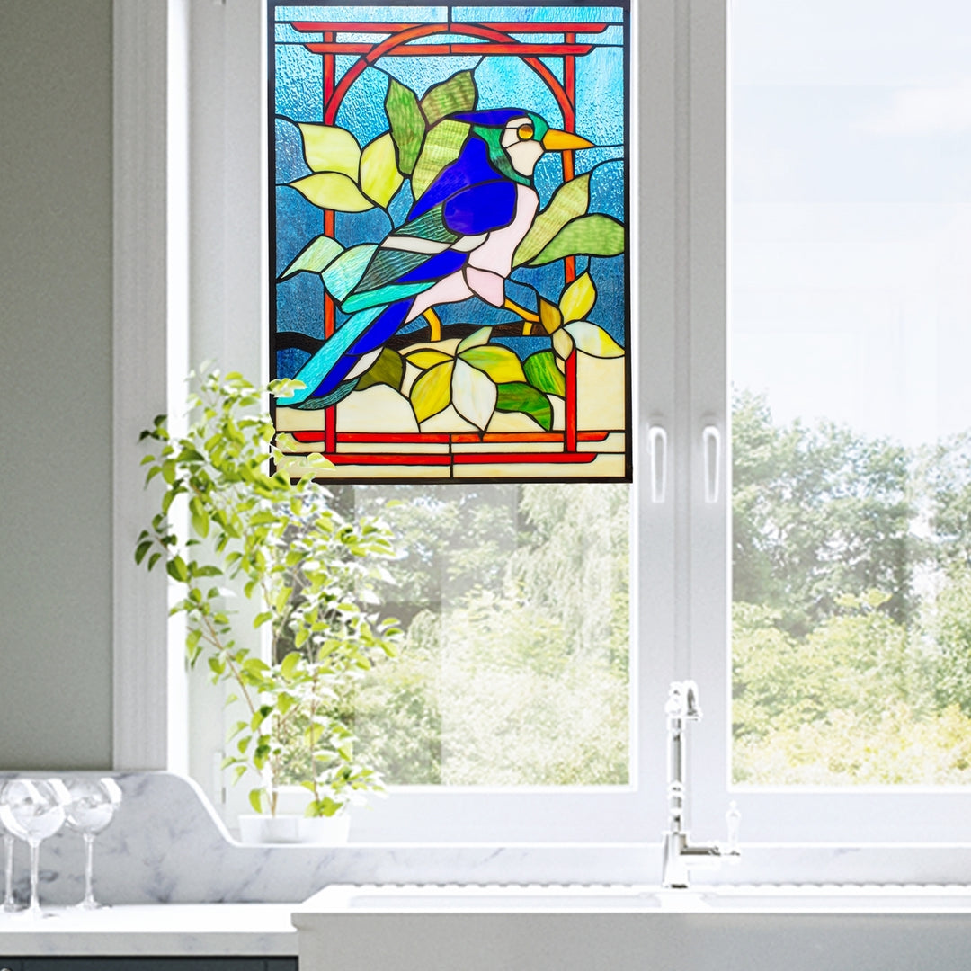 25" x 18.11" Blue Jay Stained Glass Window Panel