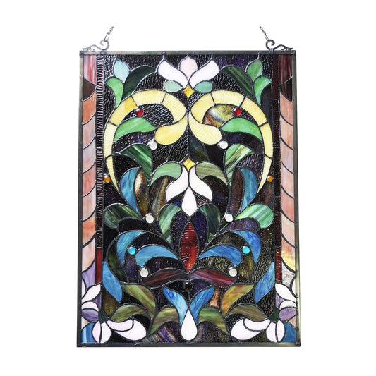 Victorian Floral Stained Glass Window Panel – 18 x 24 in.
