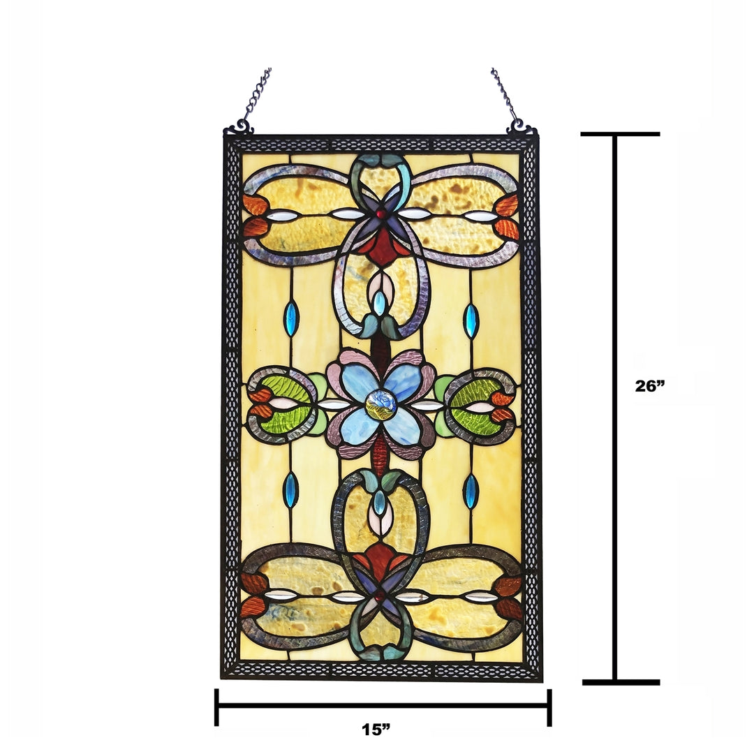 26" x 15" Victorian Floral Stained Glass Window Panel – Amber