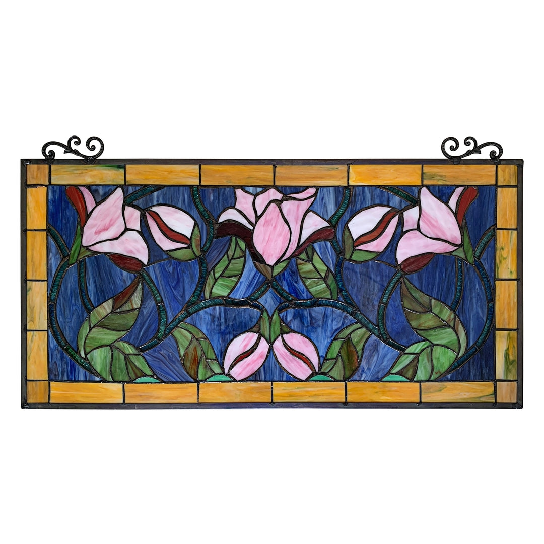 15.75" x 33.7" Pink Calla Lily Stained Glass Window Panel