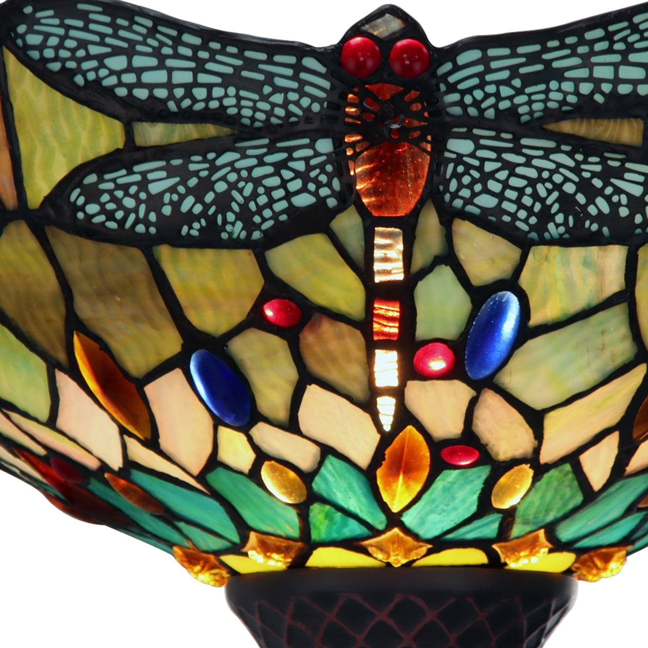 69.49" Antique Vintage Style Stained Glass Dragonfly Torchiere Floor Lamp