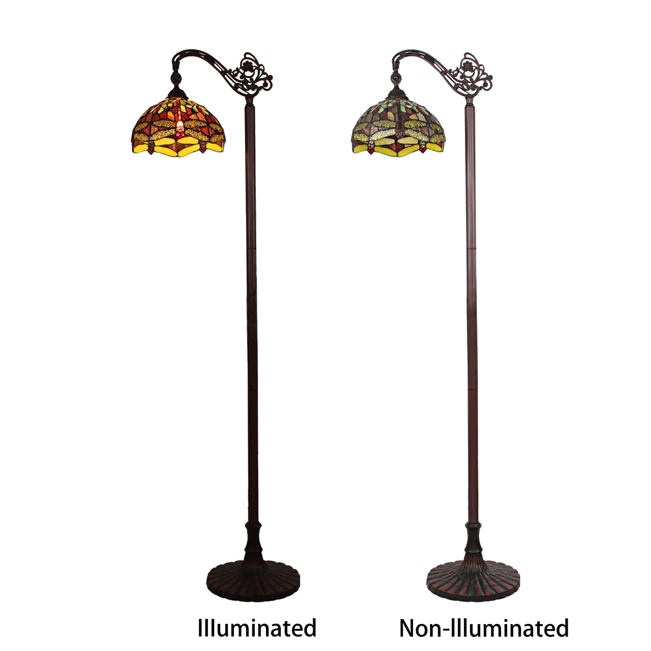 64.37" Antique Vintage Style Stained Glass Dragonfly Floor Reading Lamp