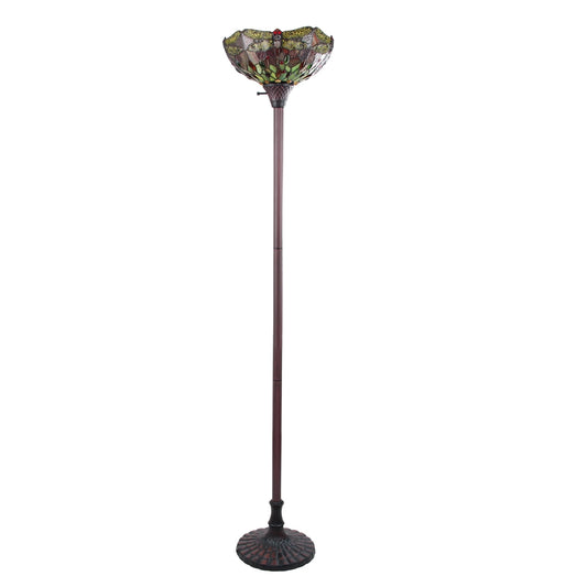 69.49" Antique Vintage Style Stained Glass Floor Lamp
