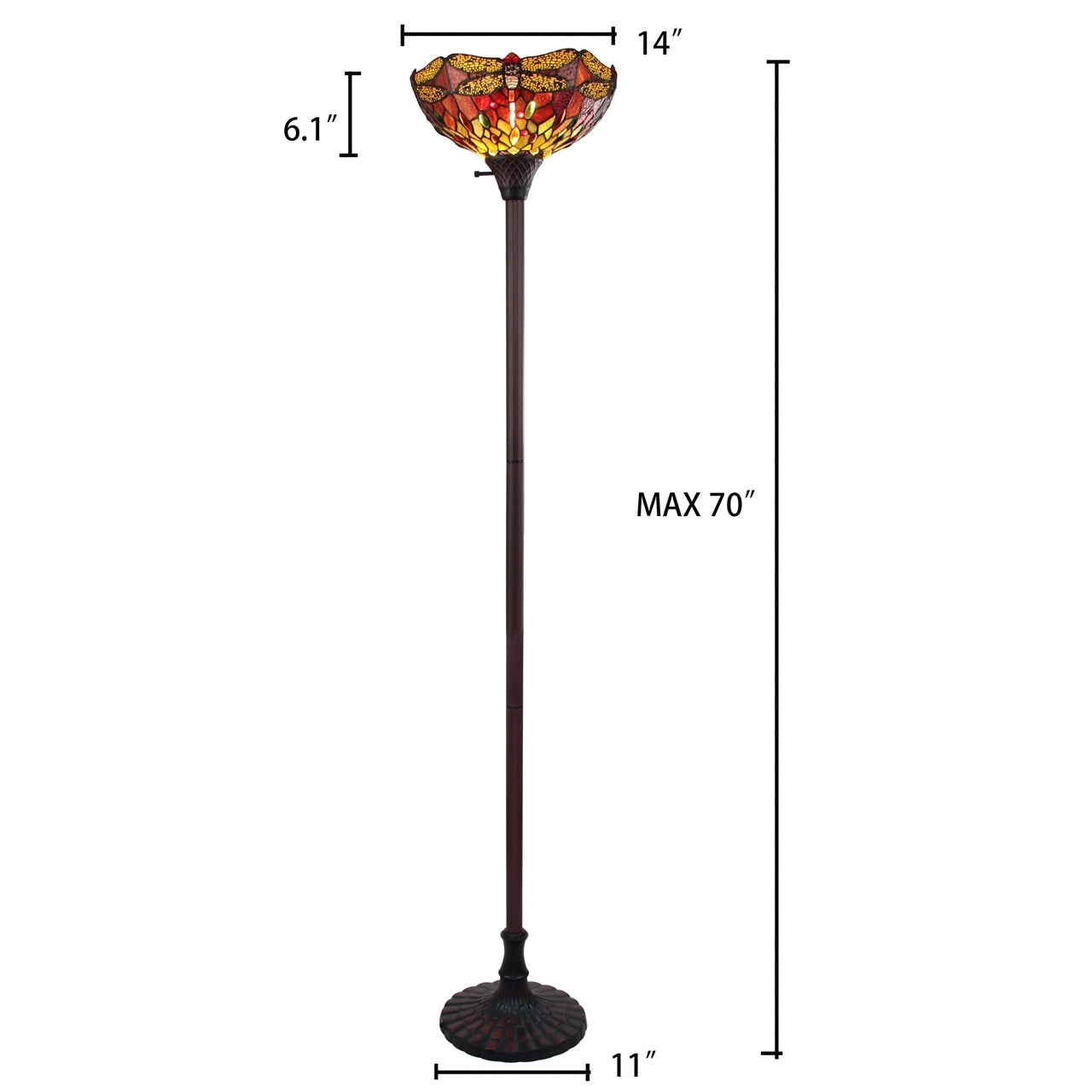 69.49" Antique Vintage Style Stained Glass Floor Lamp