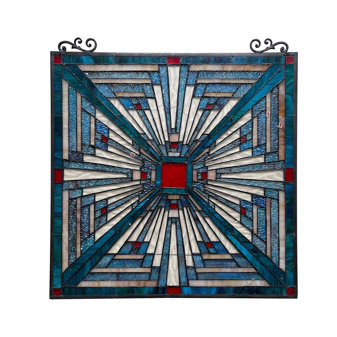 25.98" x 24.61" Geometric Mission-Style Stained Glass Window Panel