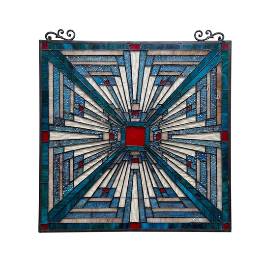 25.98" x 24.61" Geometric Mission-Style Stained Glass Window Panel