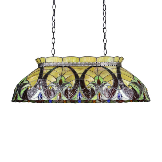 9.25" x 28" Victorian Stained Glass 3-Light Island Pendant