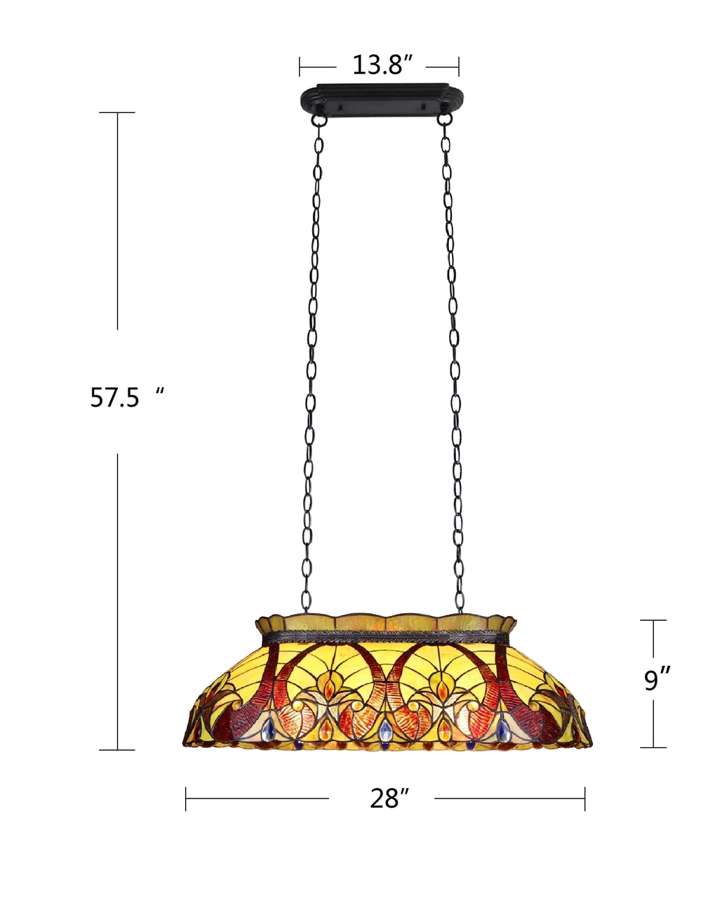 9.25" x 28" Victorian Stained Glass 3-Light Island Pendant