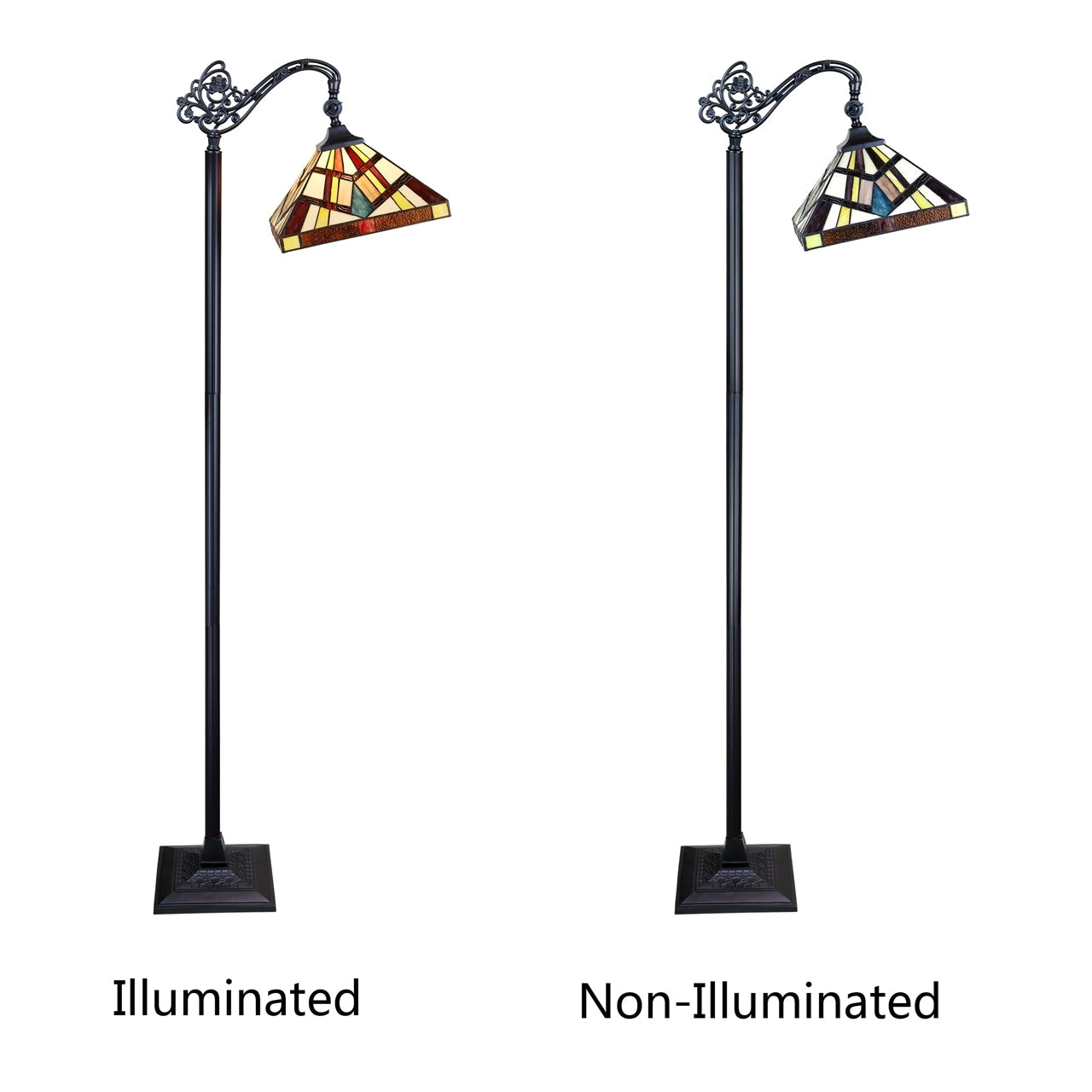 63.9" Antique Vintage Style Stained Glass Reading Floor Lamp