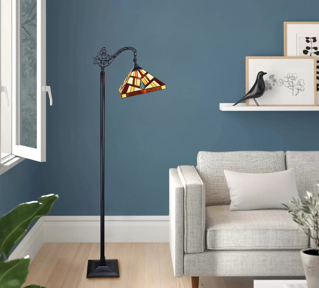 63.9" Antique Vintage Style Stained Glass Reading Floor Lamp