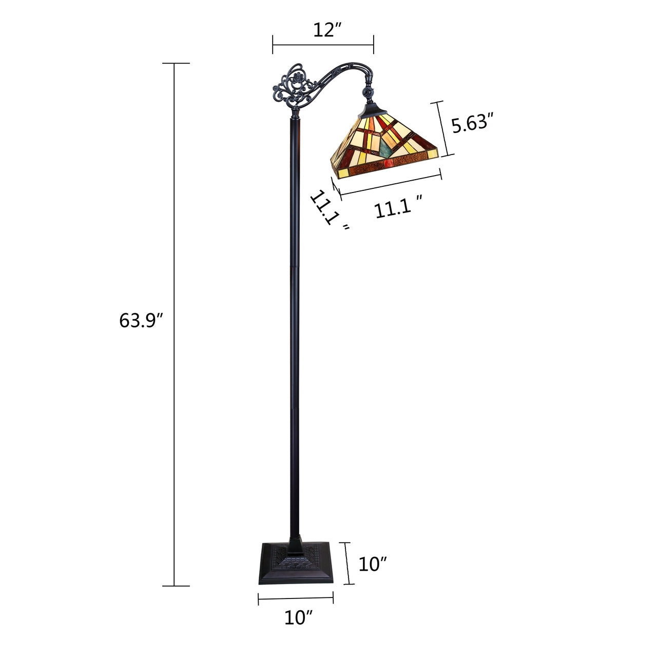 63.9" Antique Vintage Style Stained Glass Reading Floor Lamp