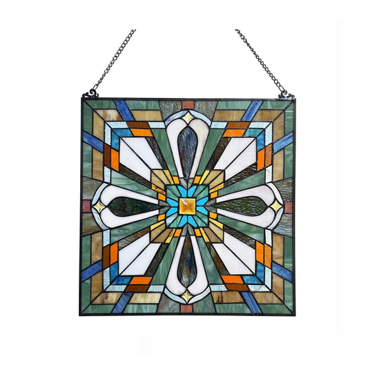 20" x 20" Mission-Style Stained Glass Window Panel