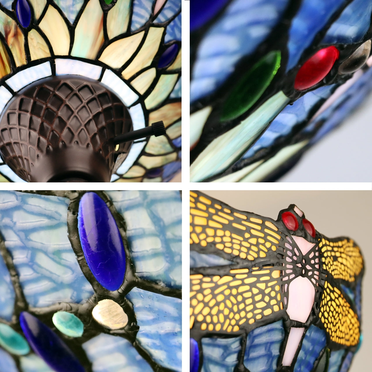 68.98" Antique Vintage Style Stained Glass Dragonfly Torchiere Floor Lamp