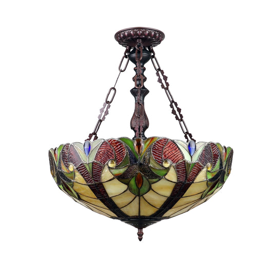 20.67" x 18.1" Victorian Stained Glass 2-Light Inverted Pendant