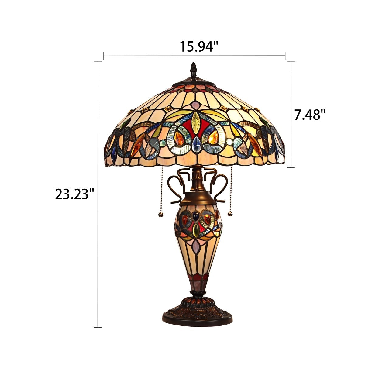 23.23" Antique Vintage Style Stained Glass Lit Base Table Lamp