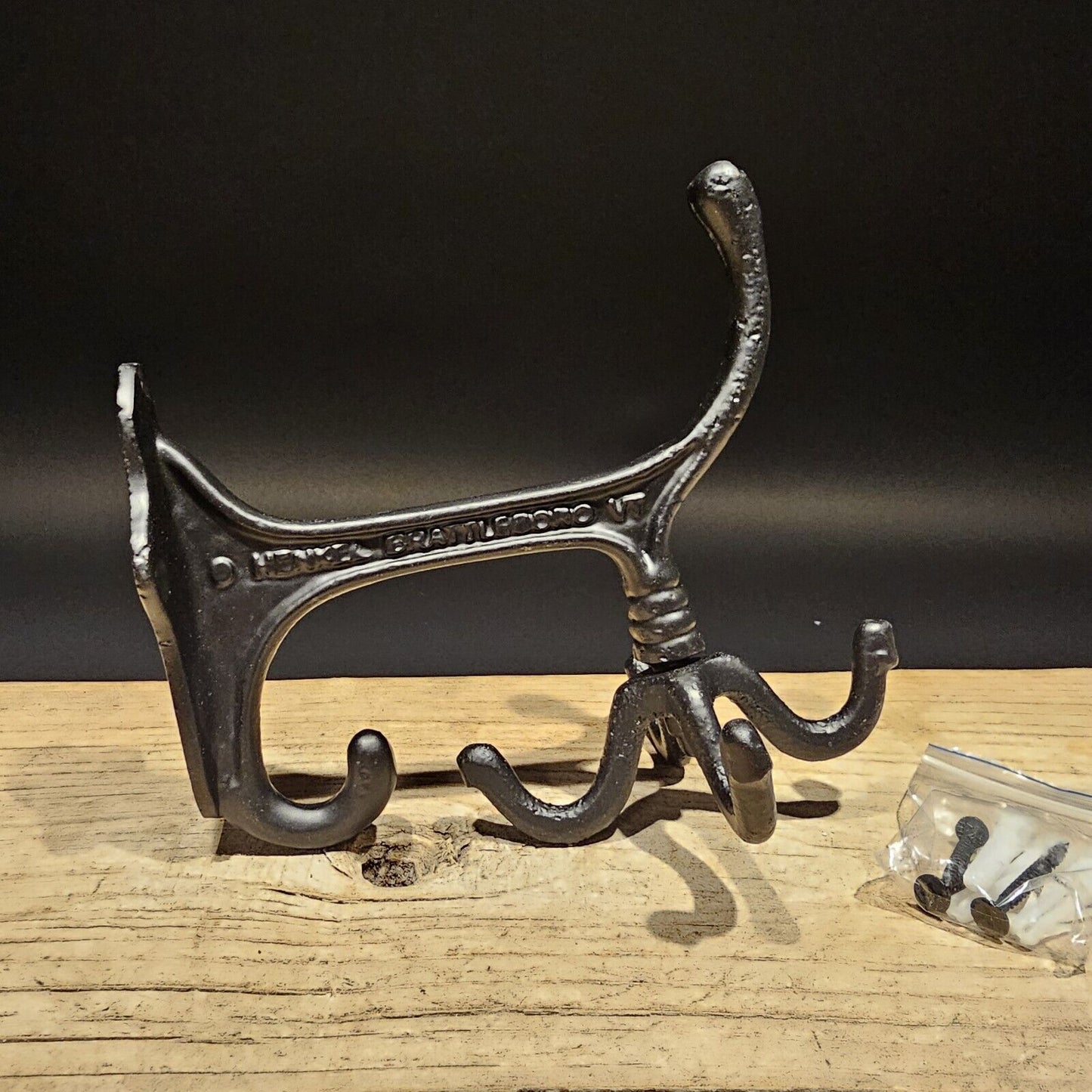 Antique Vintage Style BLACK Cast Iron Hook Rotating Spinning Coat Hanger