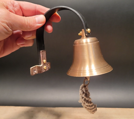 Antique Vintage Style Brass Wall Mount Dog Doorbell Bar Bell