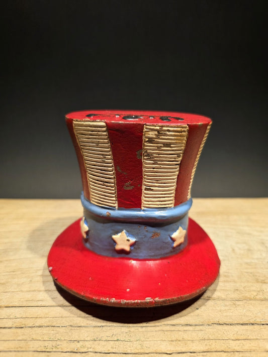 4 1/2" Antique Style Cast Iron USA Patriotic Hat Coin Bank